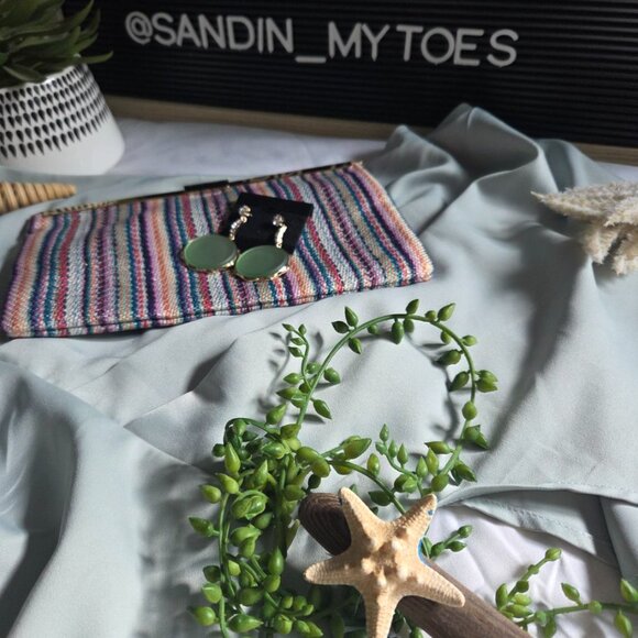 J-Crew Striped Satin-y Clutch Purse Bag Multi-Colored Gold clasp - Picture 12 of 16